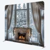 Aperturee - Aperturee Snowy Trees Window Double-Sided Square Xmas Backdrop